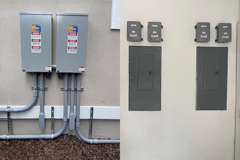 Breaker box outside of home and interior electrical panel